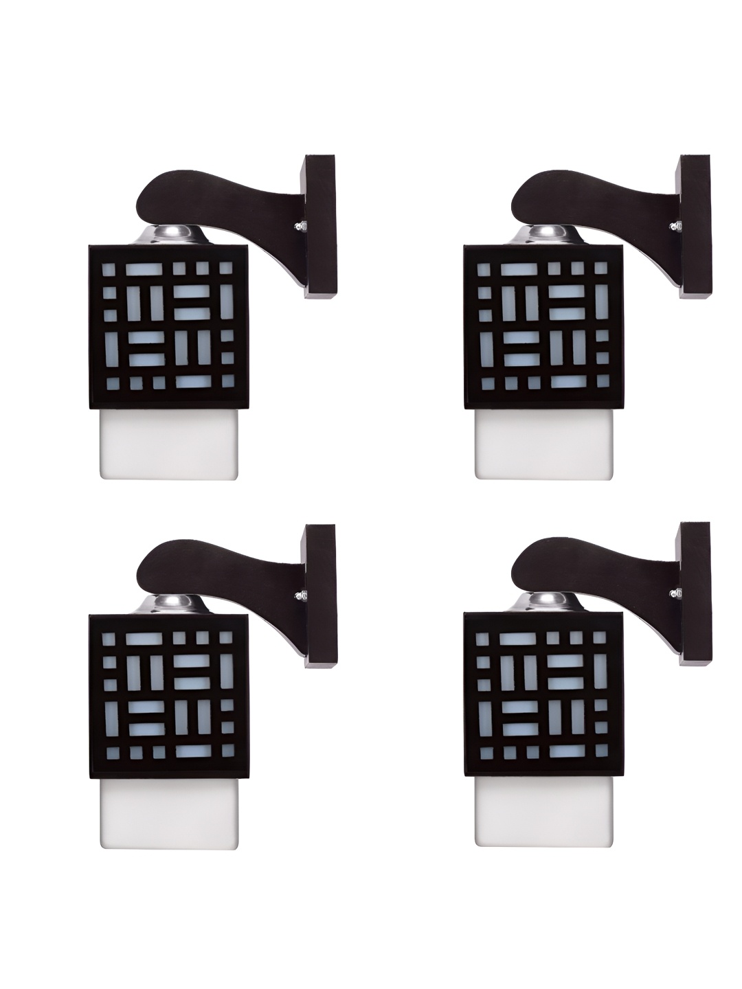 

Gojeeva Black & White 4 Pieces Textured Square Shaped Wooden Wall Lamps