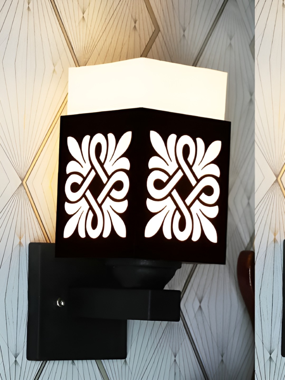 

Gojeeva Black & White 2 Pieces Textured Square Shaped Wooden Wall Lamps