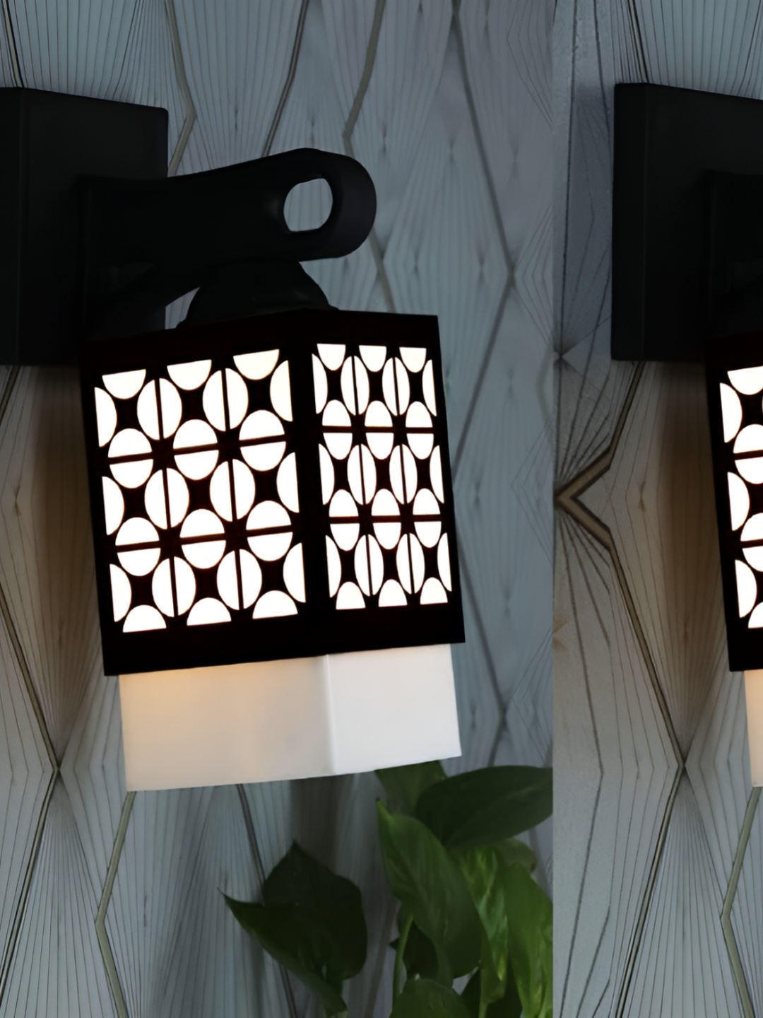 

Gojeeva Black & White 2 Pieces Textured Wooden Rectangle Shaped Wall Lamps