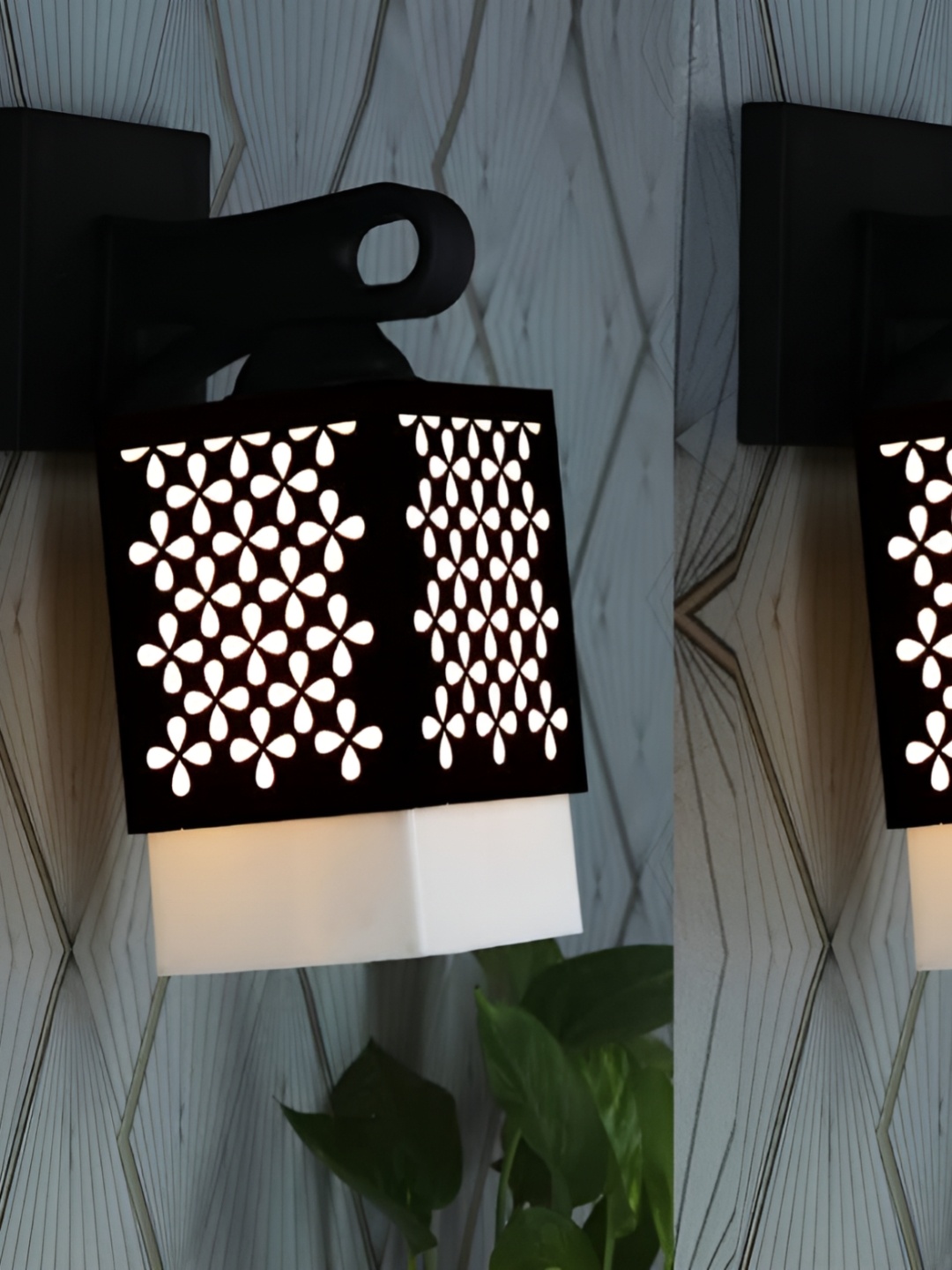 

Gojeeva Black & White 2 Pieces Textured Wooden Square Shaped Wall Lamps