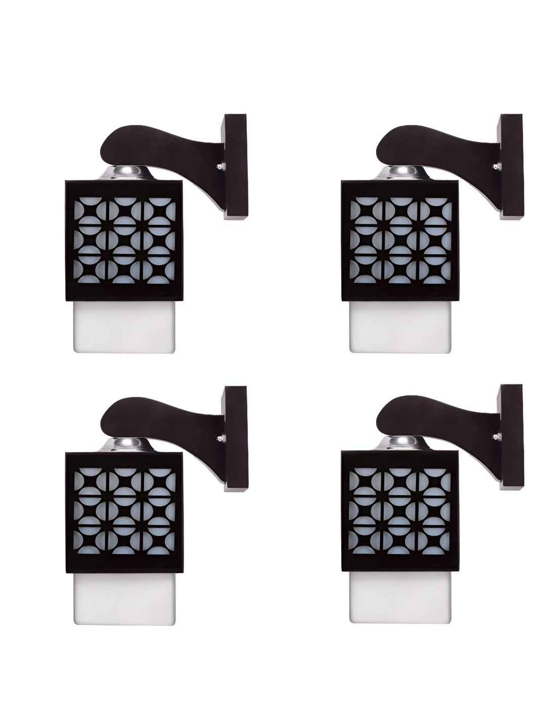 

Gojeeva Black & White 4 Pieces Textured Wooden Rectangle Shaped Wall Lamps