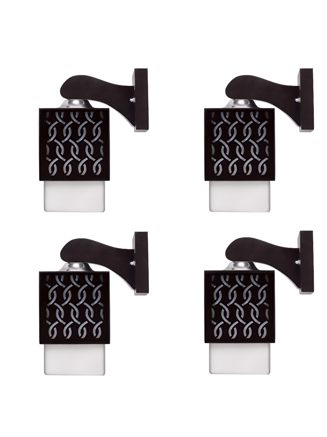 

Gojeeva Black & White 4 Pieces Textured Wooden Square Shaped Wall Lamps