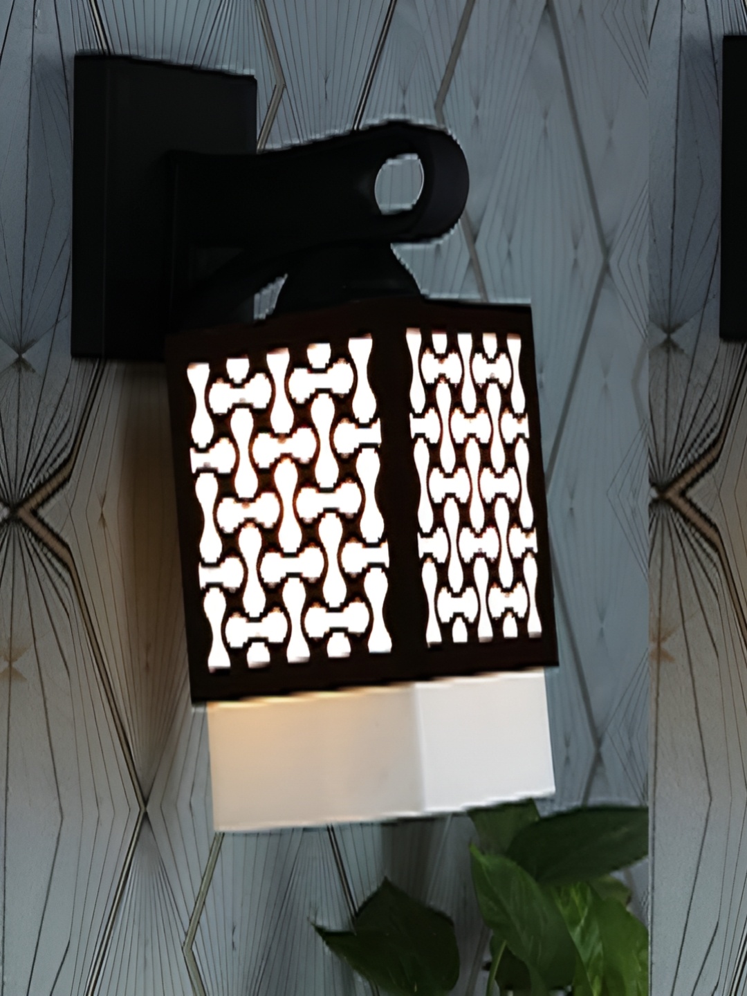 

Gojeeva Black & White 2 Pieces Textured Square Shaped Wooden Wall Lamps