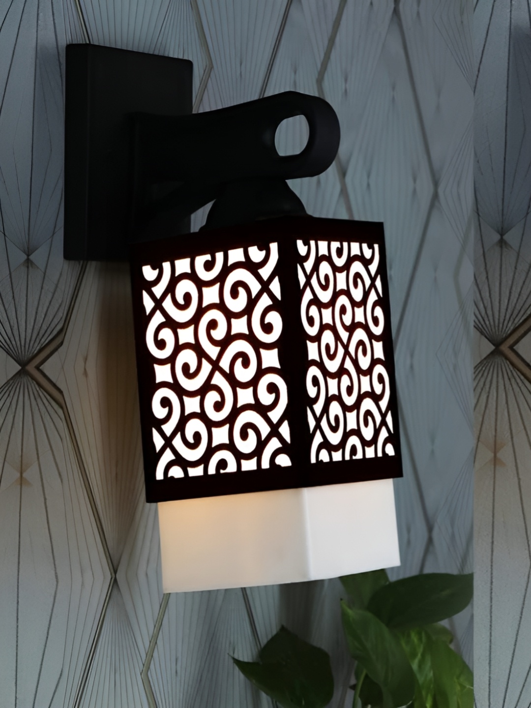 

Gojeeva Black & White 2 Pieces Textured Wooden Square Shaped Wall Lamps