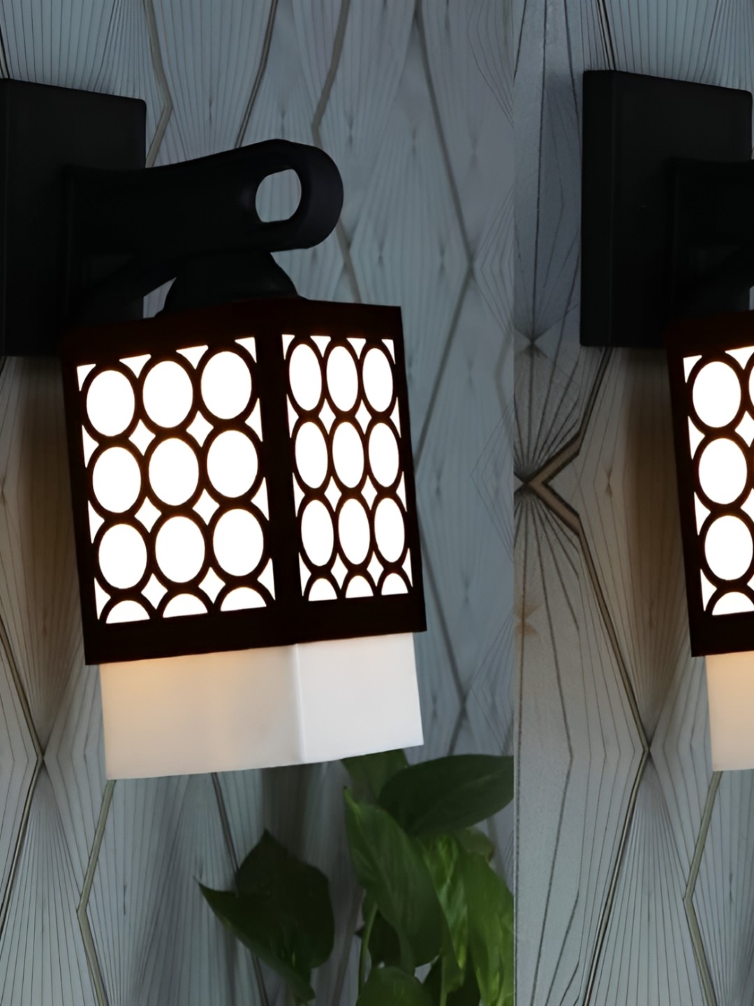 

Gojeeva Black & White 2 Pieces Textured Wooden Square Shaped Wall Lamps