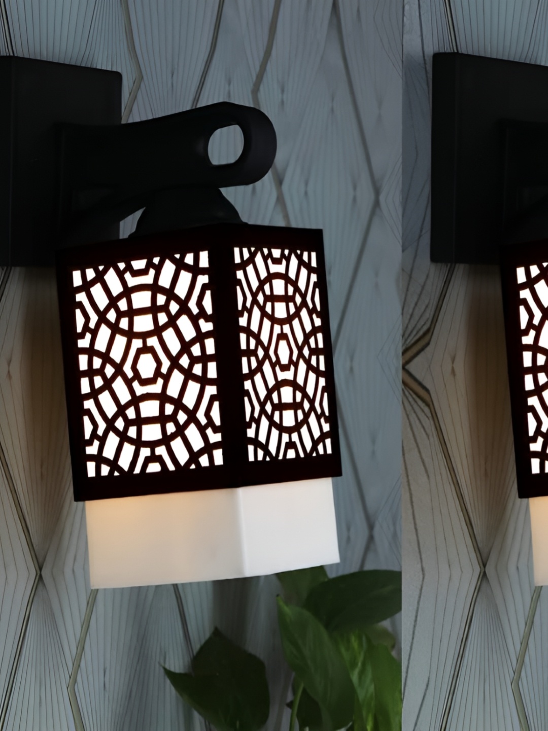 

Gojeeva Black & White 2 Pieces Textured Square Shaped Wooden Wall Lamps