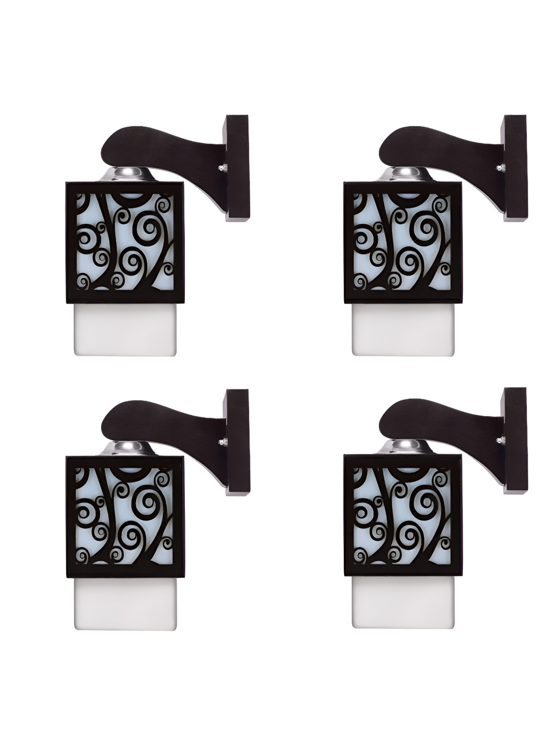 

Gojeeva Black & White 4 Pieces Textured Wooden Rectangle Shaped Wall Lamps