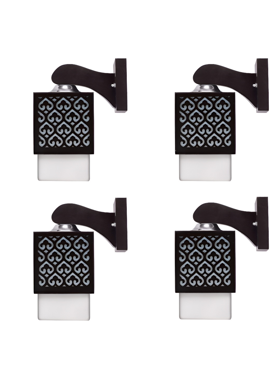 

Gojeeva Black & White 4 Pieces Textured Square Shaped Wooden Wall Lamps