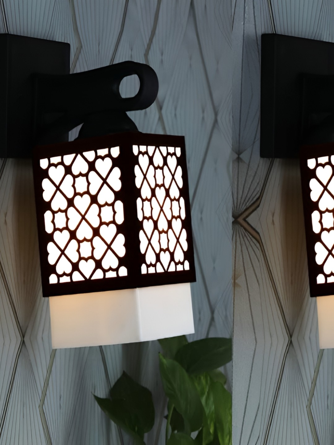 

Gojeeva Black & White 2 Pieces Textured Wooden Square Shaped Wall Lamps
