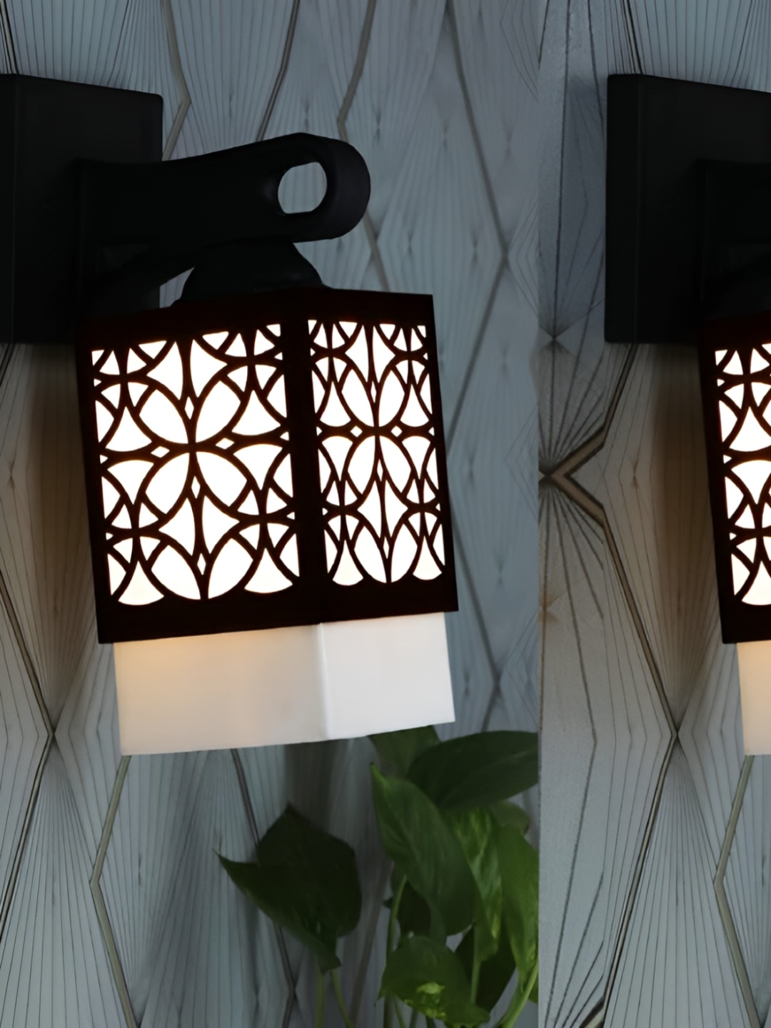 

Gojeeva Black & White 2 Pieces Textured Square Shaped Wooden Wall Lamps