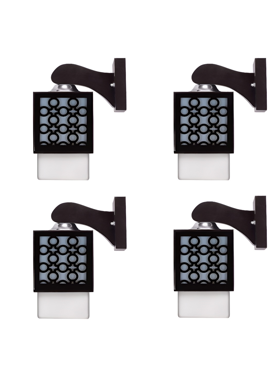 

Gojeeva Black and White 4 Pieces Textured Wooden Square Shaped Wall Lamps