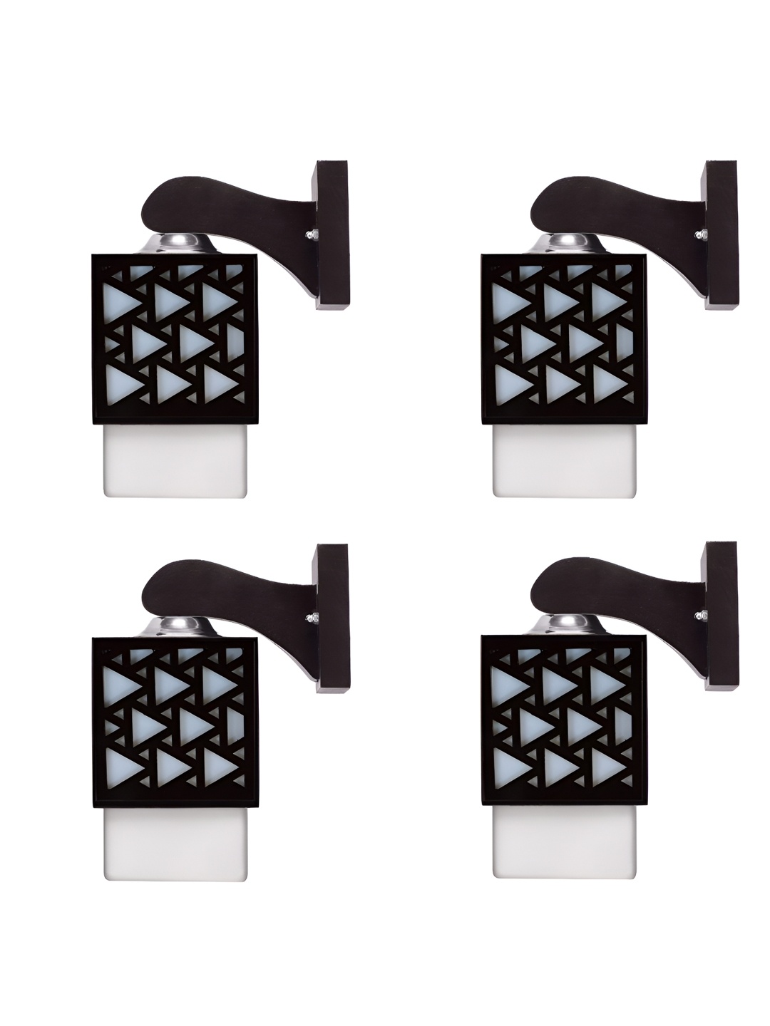 

Gojeeva Black & White 4 Pieces Textured Wooden Square Shaped Wall Lamps