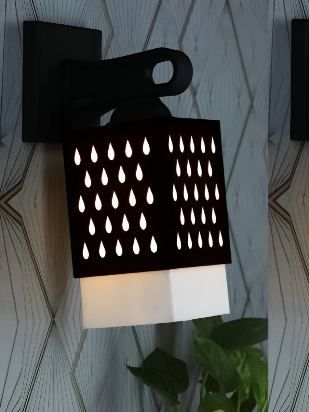 

Gojeeva Black & White 2 Pieces Textured Wooden Square Shaped Wall Lamps