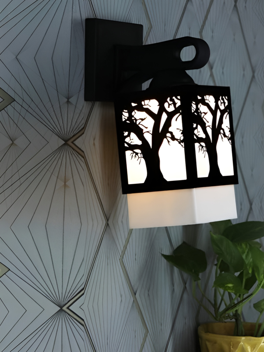 

Gojeeva Black and White Textured Wooden Square Shaped Wall Lamp
