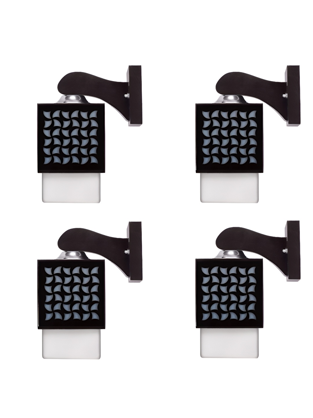 

Gojeeva Black and White 4 Pieces Textured Wooden Square Shaped Wall Lamps