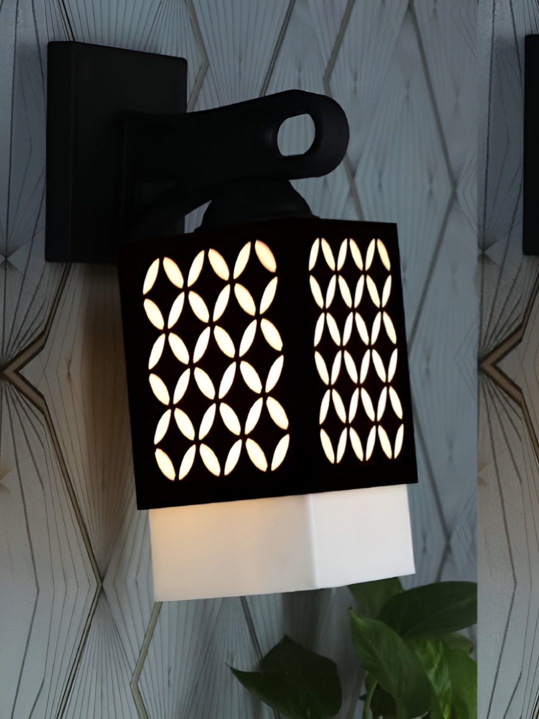 

Gojeeva Black & White 2 Pieces Textured Wooden Rectangle Shaped Wall Lamps
