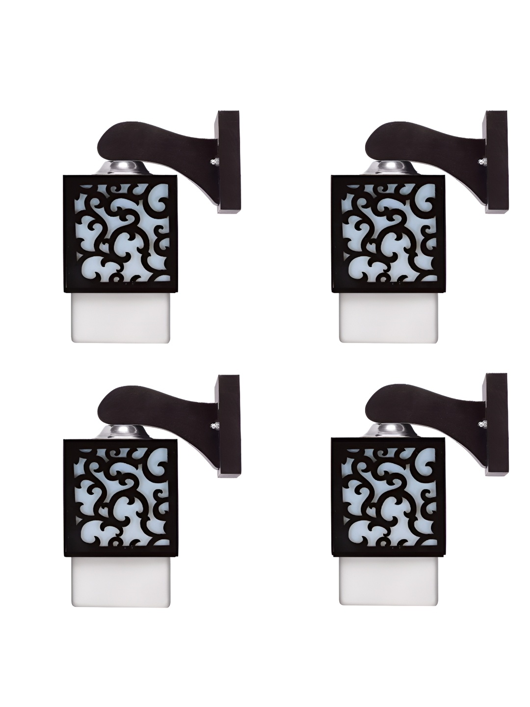 

Gojeeva Black & White 4 Pieces Textured Wooden Square Shaped Wall Lamps