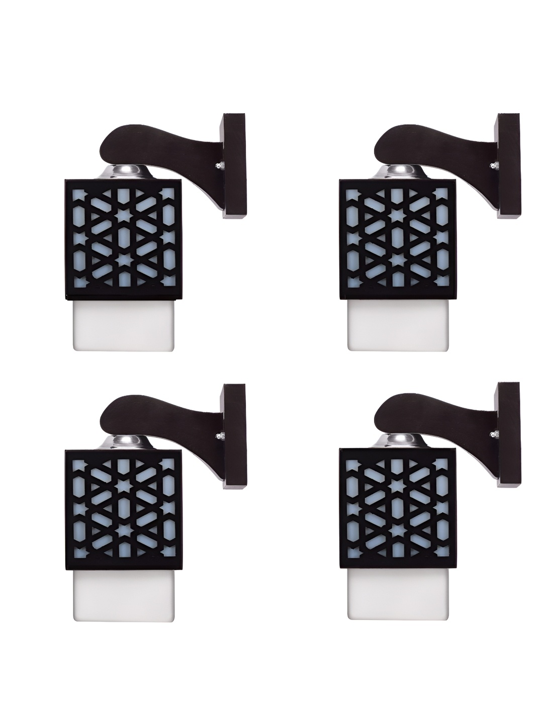 

Gojeeva Black & White 4 Pieces Textured Wooden Square Shaped Wall Lamps