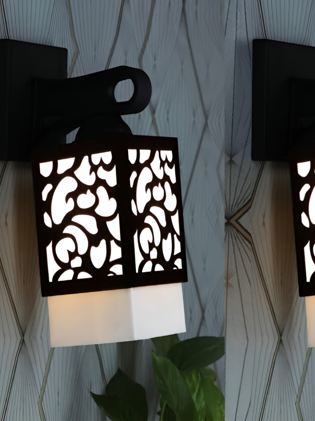 

Gojeeva Black & White 2 Pieces Textured Square Shaped Wooden Wall Lamps