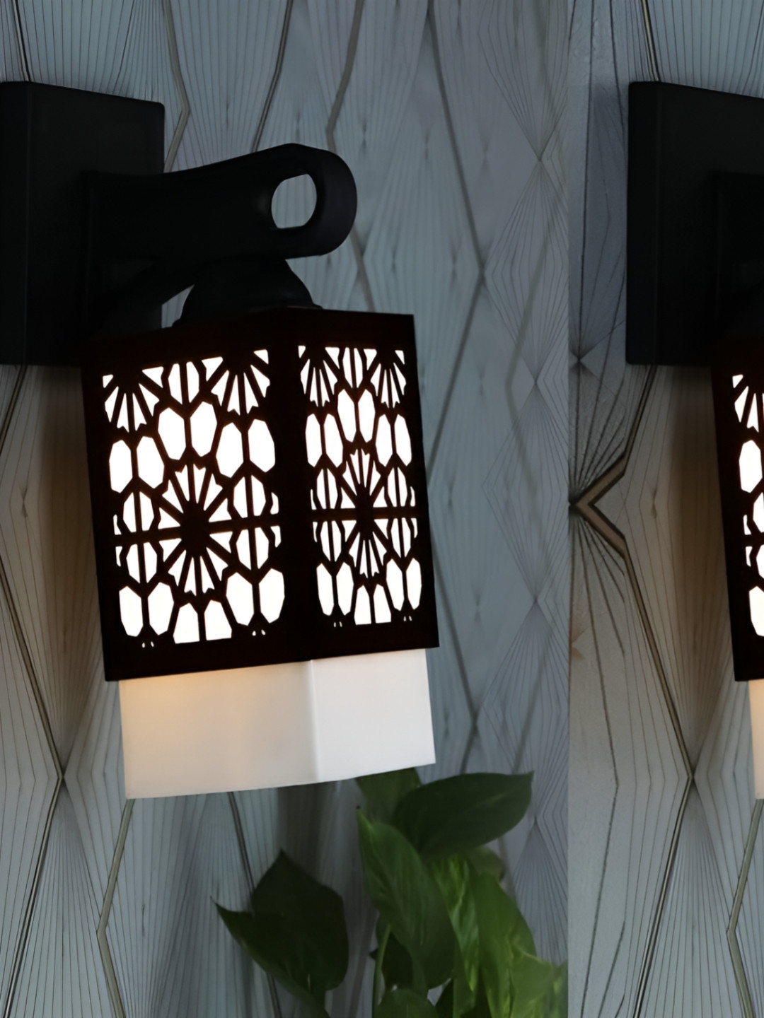 

Gojeeva Black and White 2 Pieces Textured Wooden Square Shaped Wall Lamps