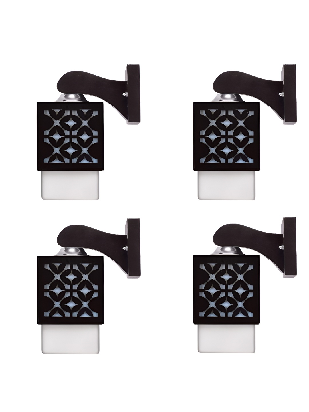 

Gojeeva Black & White 4 Pieces Textured Square Shaped Wooden Wall Lamp