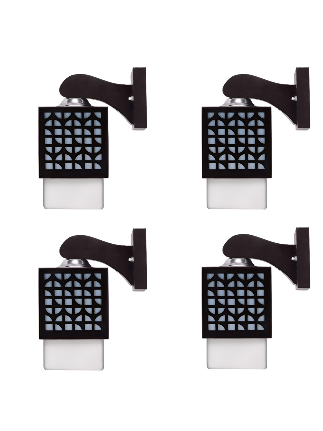 

Gojeeva Black & White 4 Pieces Textured Wooden Square Shaped Wall Lamps