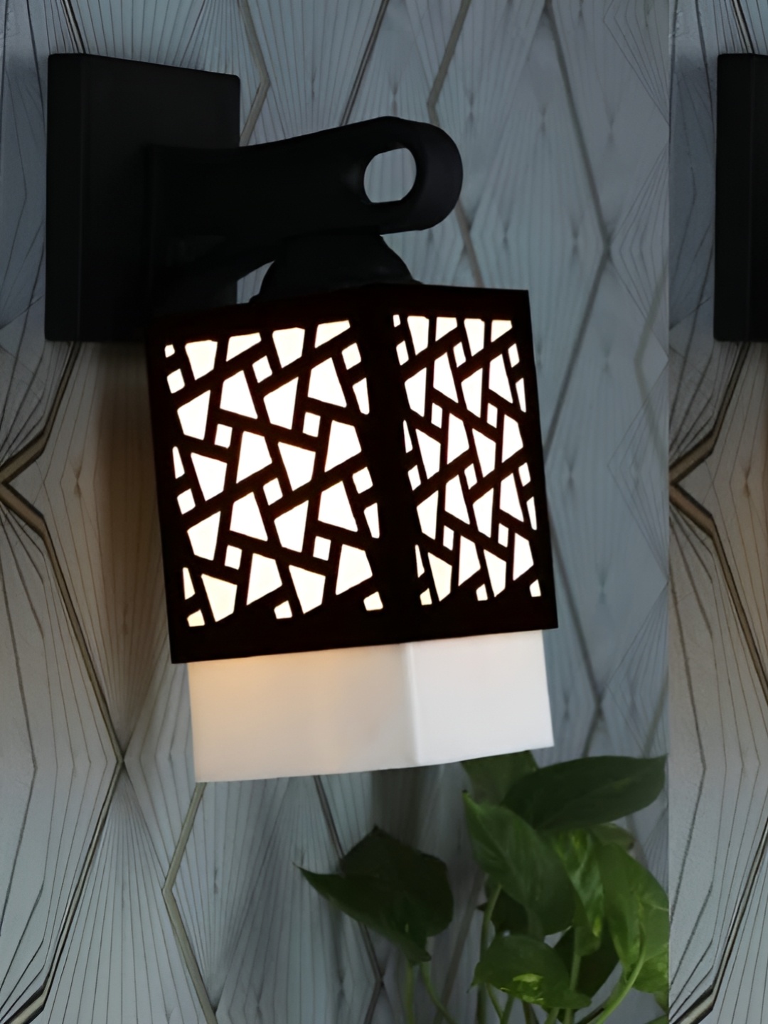 

Gojeeva Black and White 2 Pieces Textured Wooden Square Shaped Wall Lamps