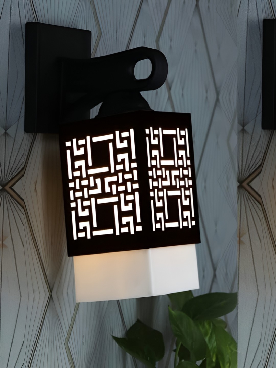 

Gojeeva Black & White 2 Pieces Textured Wooden Square Shaped Wall Lamps