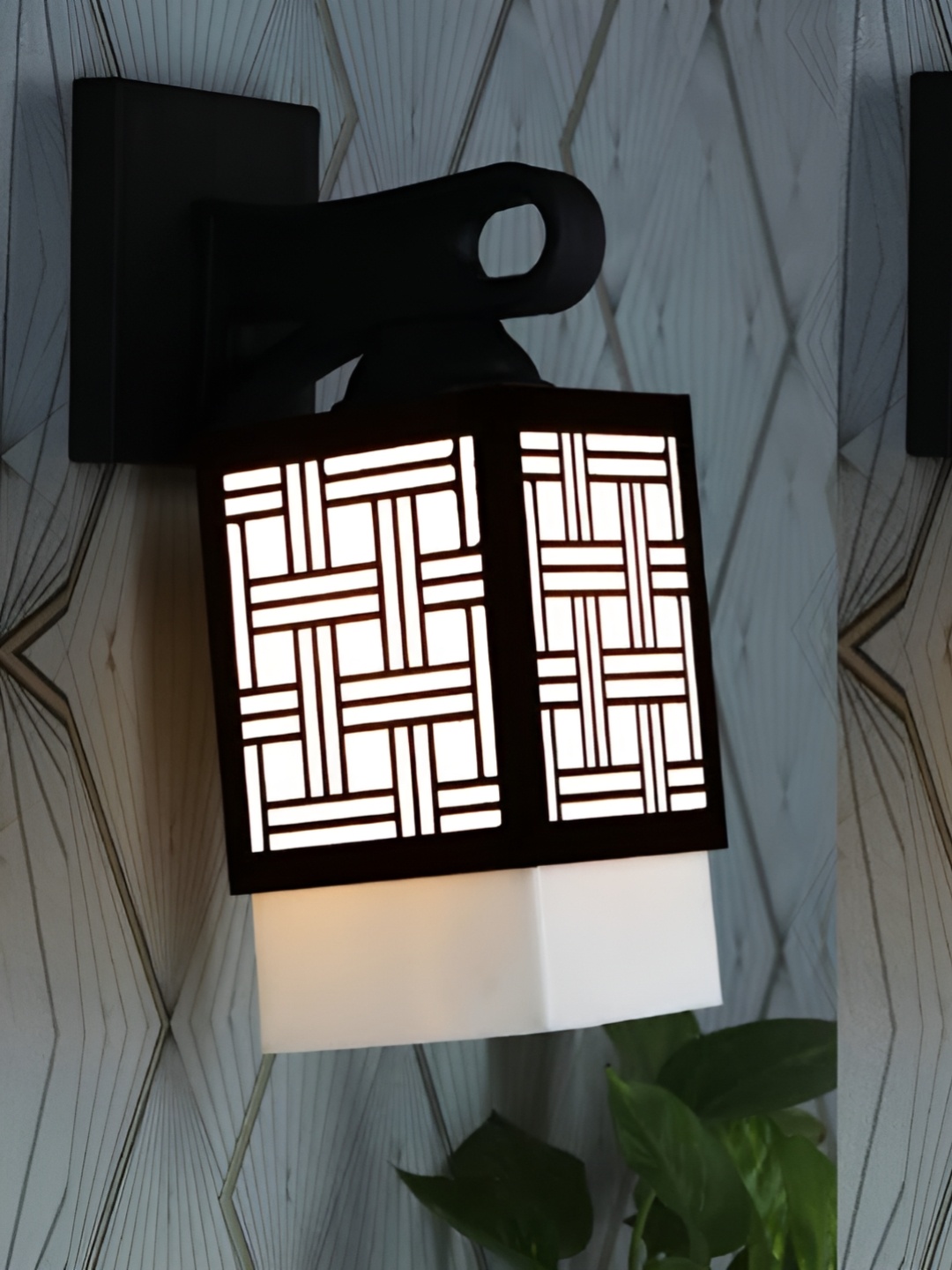 

Gojeeva Black & White 2 Pieces Textured Wooden Square Shaped Wall Lamps