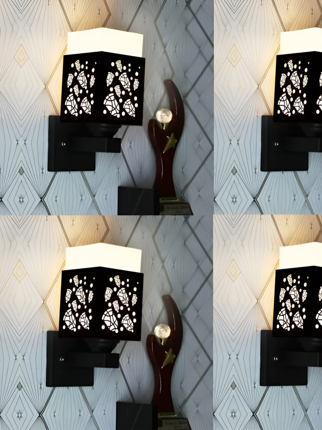 

Gojeeva Black & White 4 Pieces Textured Wooden Rectangle Shaped Wall Lamps