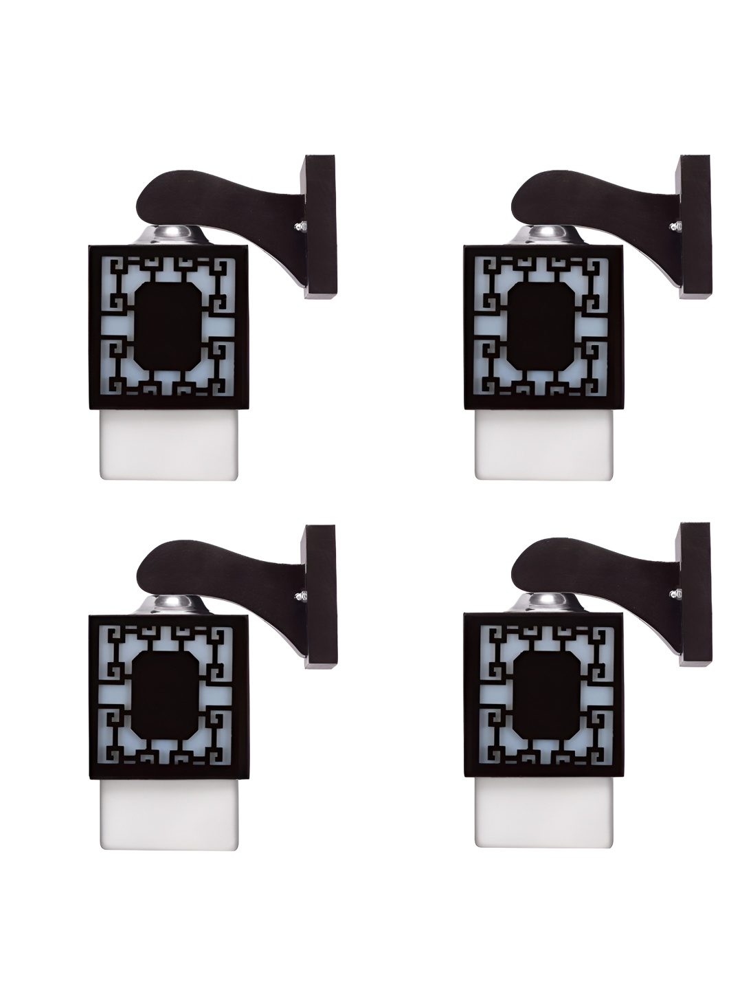 

Gojeeva Black & White 4 Pieces Textured Wooden Rectangle Shaped Wall Lamps