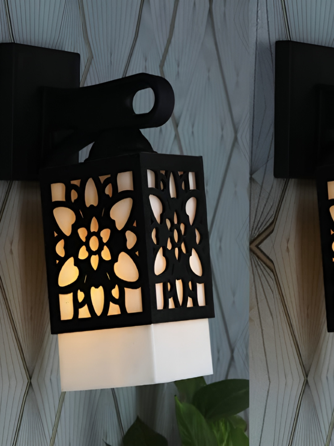 

Gojeeva Black and White 2 Pieces Textured Wooden Square Shaped Wall Lamps