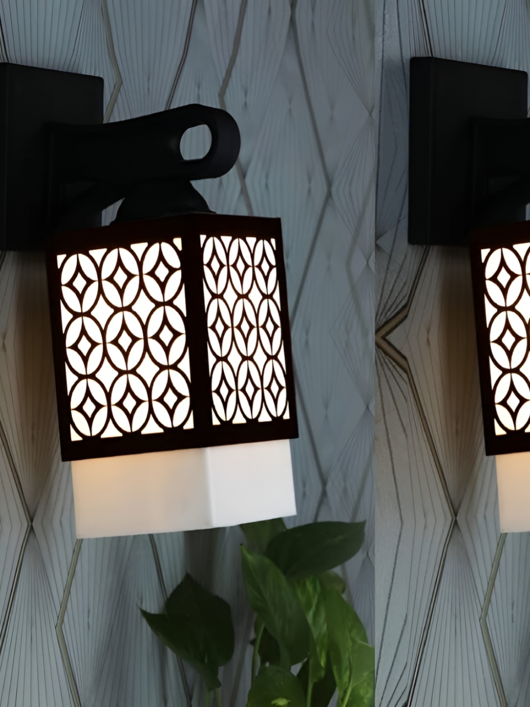 

Gojeeva Black and White 2 Pieces Textured Wooden Square Shaped Wall Lamps