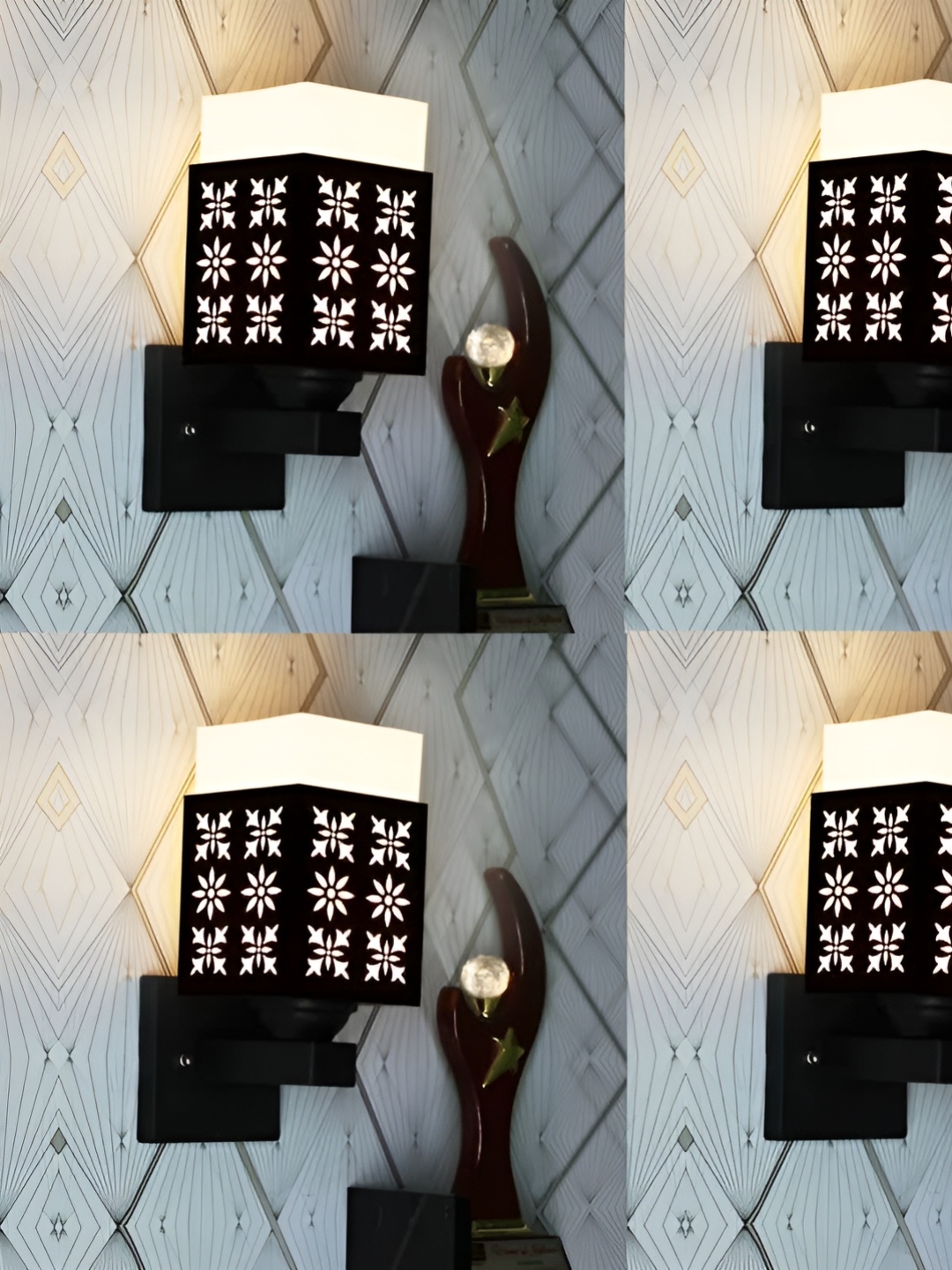 

Gojeeva Black & White 4 Pieces Textured Wooden Rectangle Shaped Wall Lamps