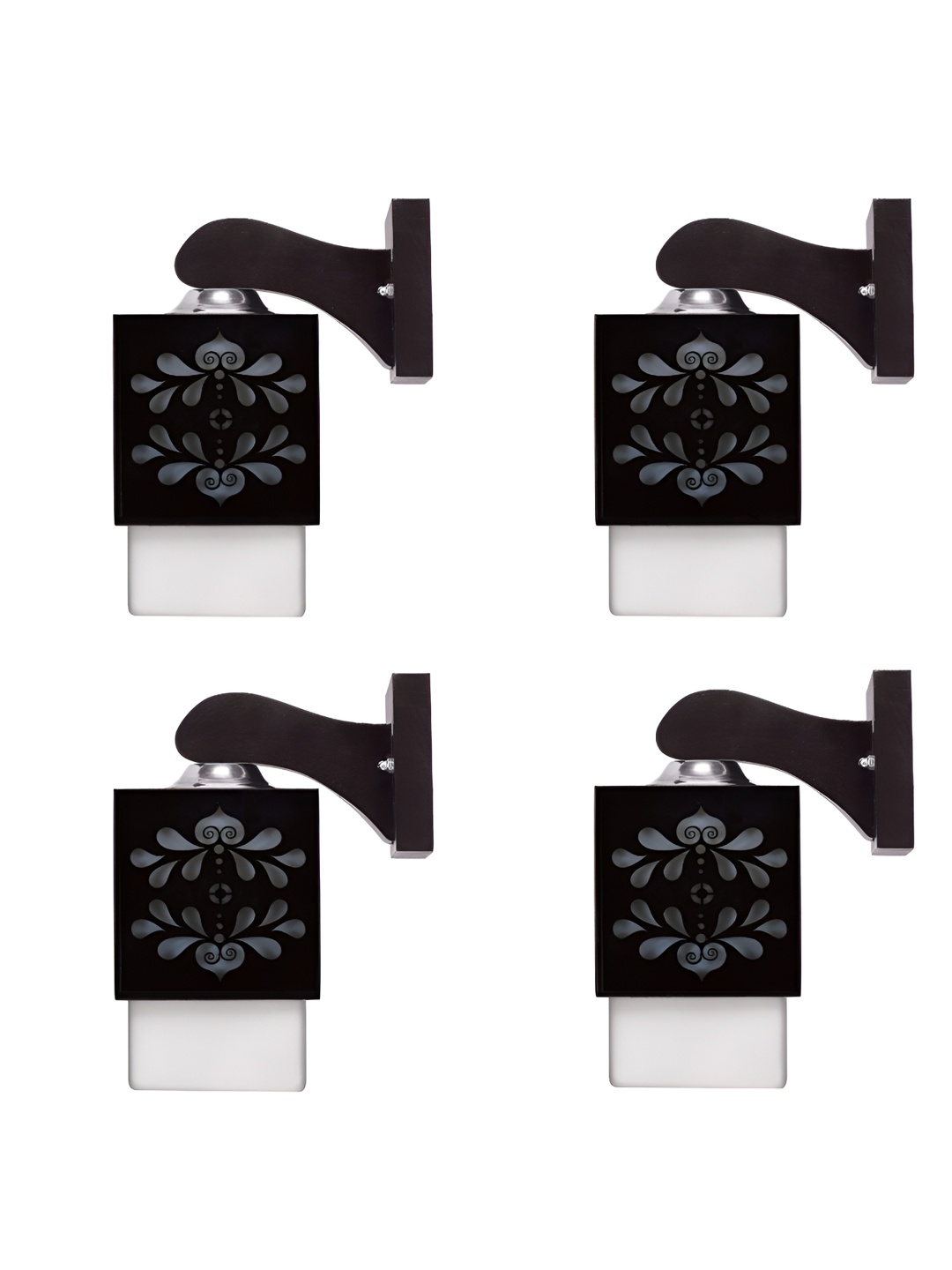 

Gojeeva Black & White 4 Pieces Textured Wooden Rectangle Shaped Wall Lamps