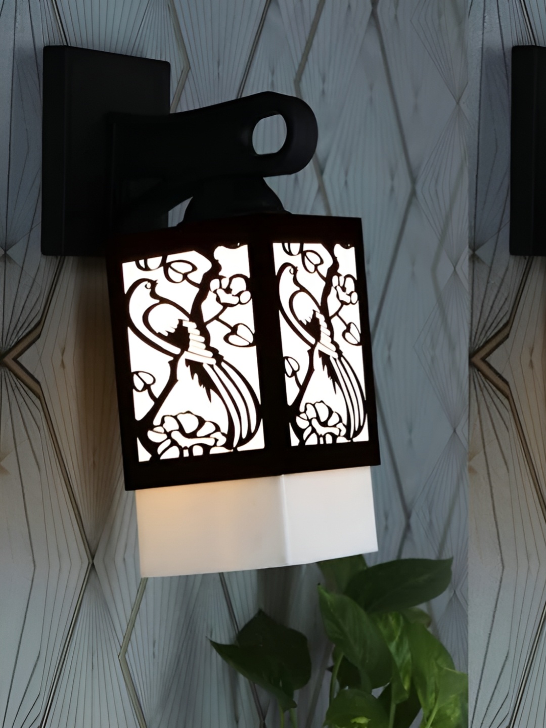 

Gojeeva Black & White 2 Pieces Textured Square Shaped Wooden Wall Lamps