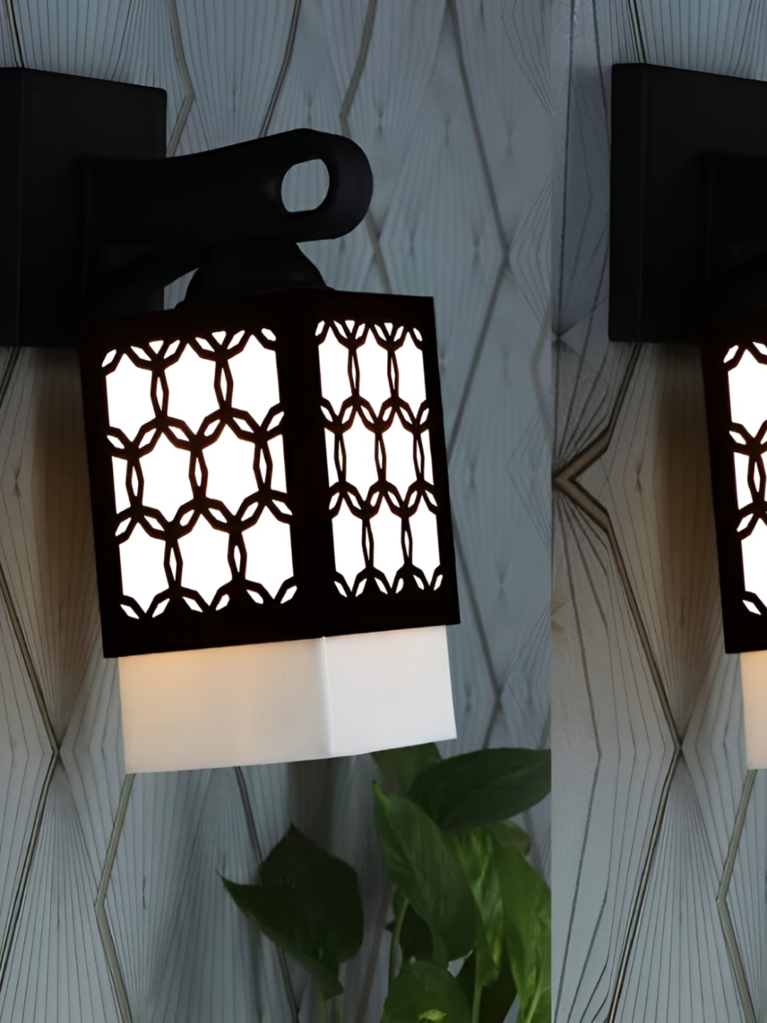 

Gojeeva Black and White 2 Pieces Textured Wooden Square Shaped Wall Lamps