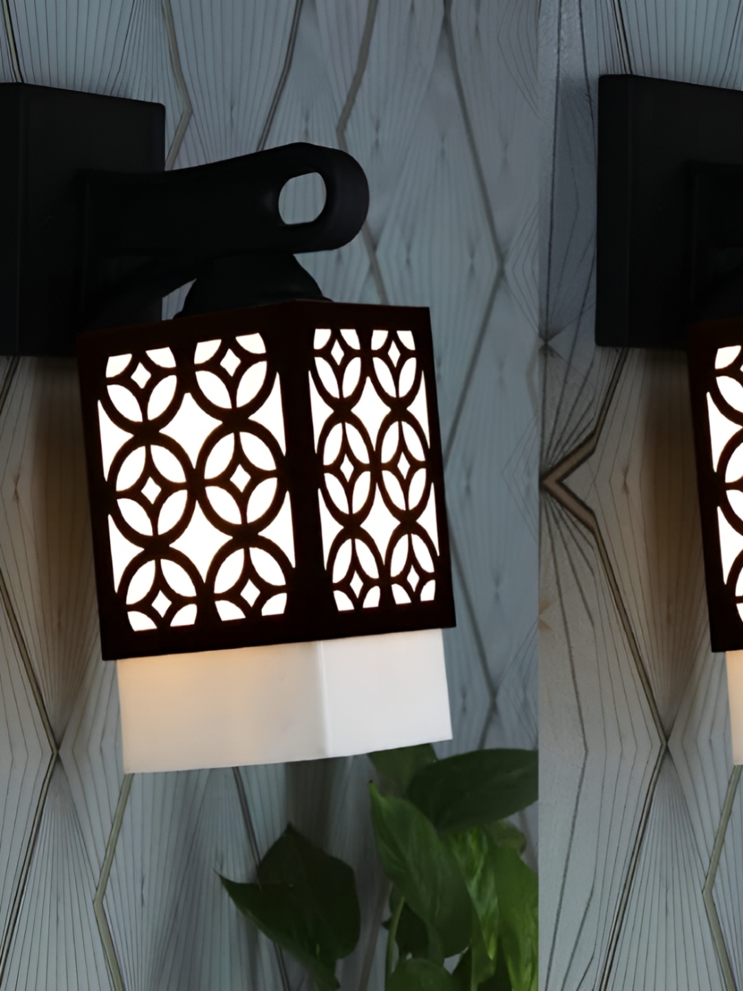 

Gojeeva Black & White 2 Pieces Textured Square Shaped Wooden Wall Lamps