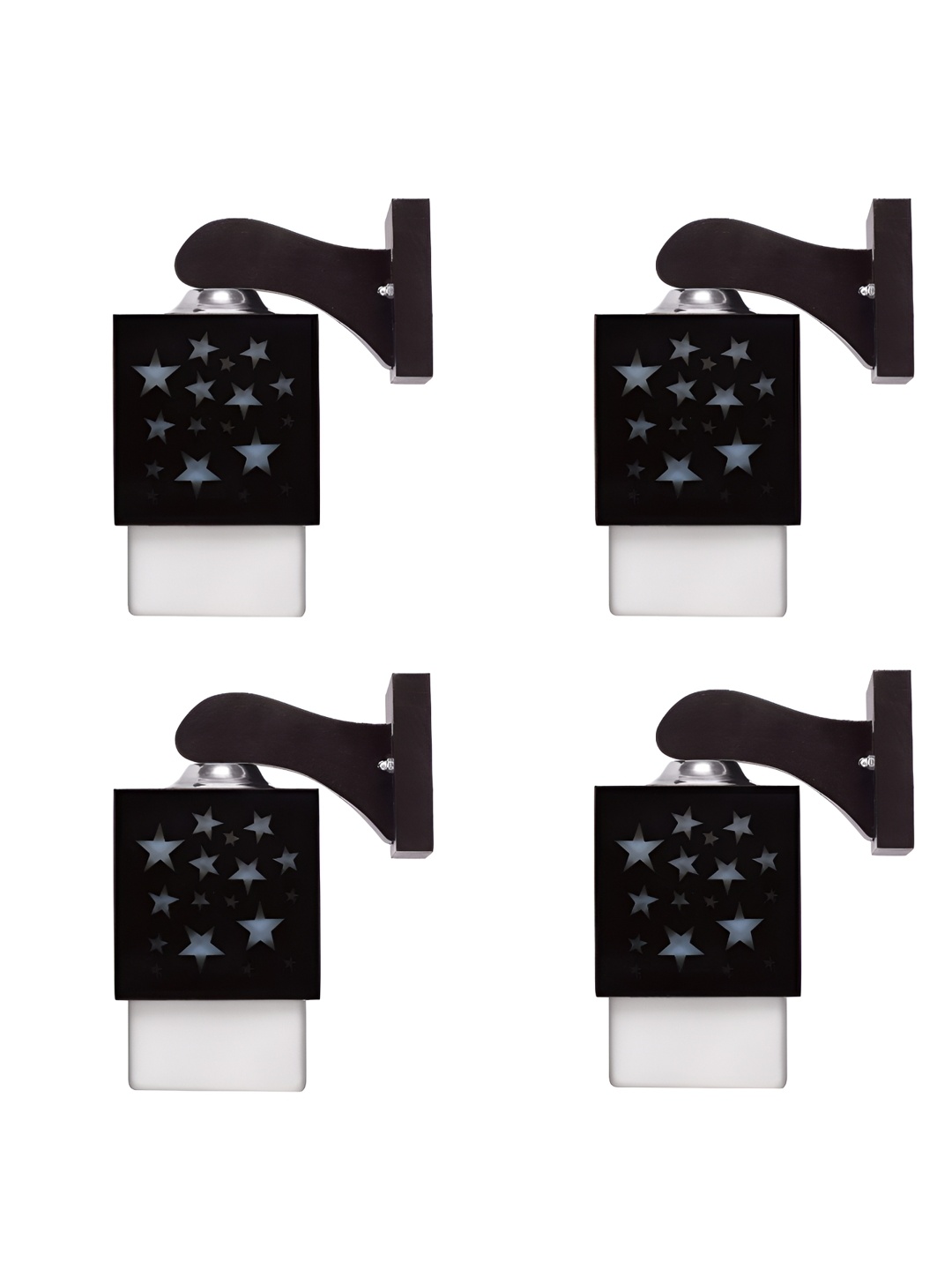 

Gojeeva Black & White 4 Pieces Textured Wooden Rectangle Shaped Wall Lamps