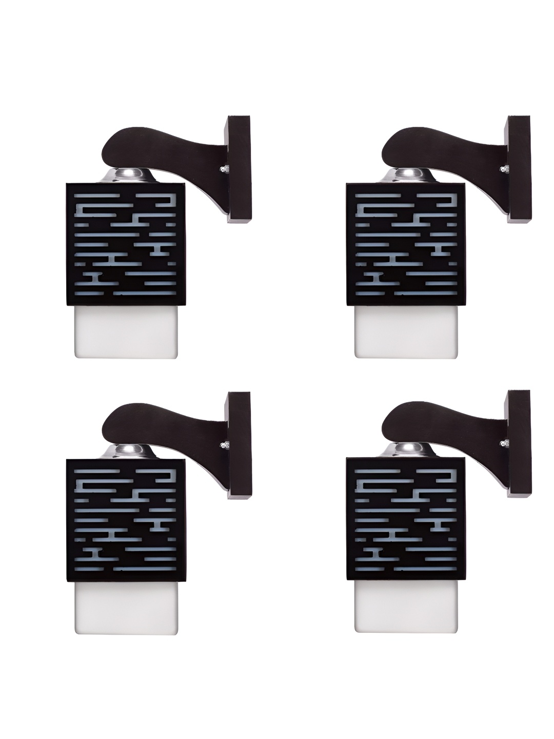 

Gojeeva Black & White 4 Pieces Textured Wooden Square Shaped Wall Lamps