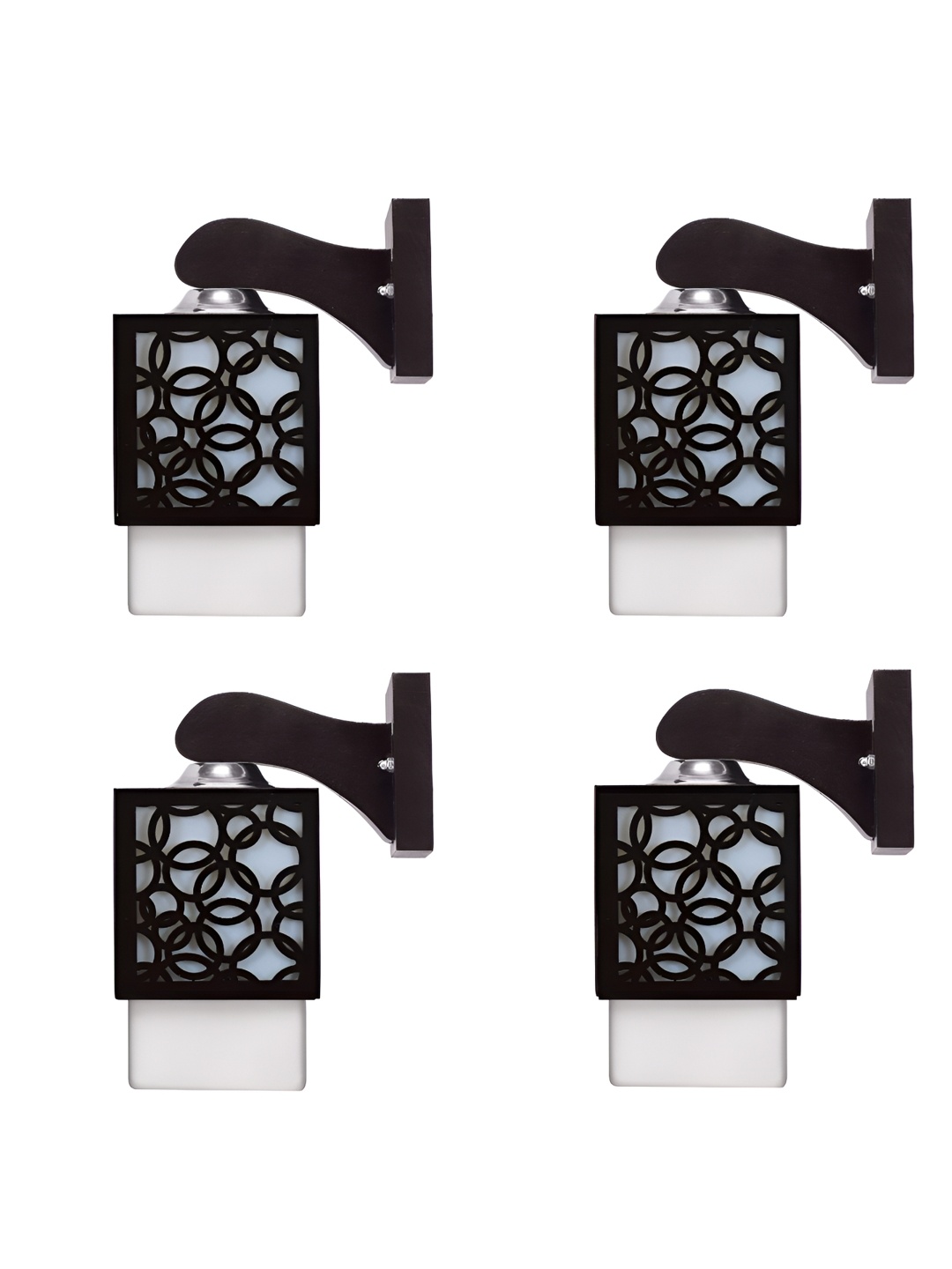 

Gojeeva Black & White 4 Pieces Textured Wooden Square Shaped Wall Lamps