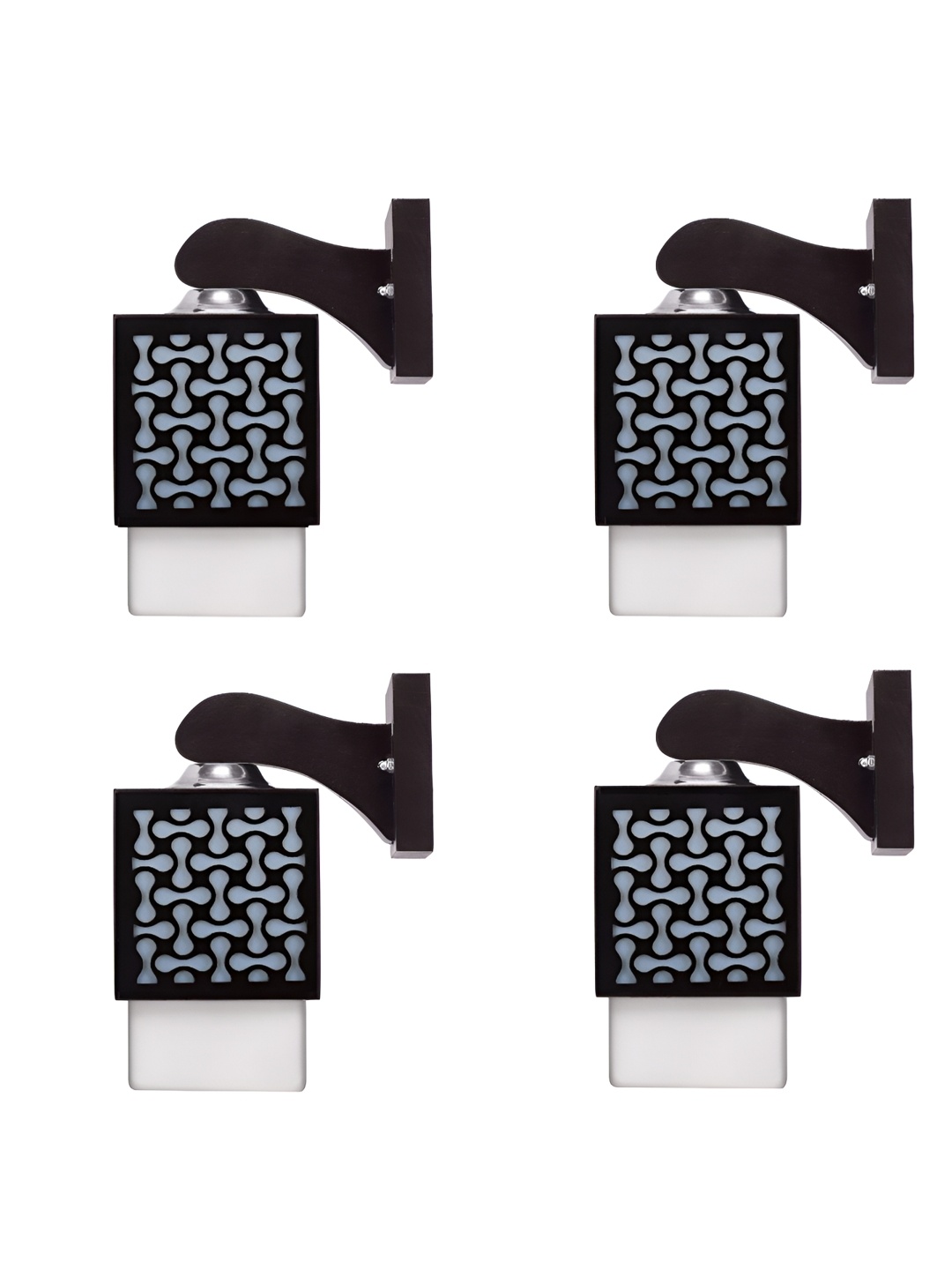 

Gojeeva Black & White 4 Pieces Textured Wooden Rectangle Shaped Wall Lamps