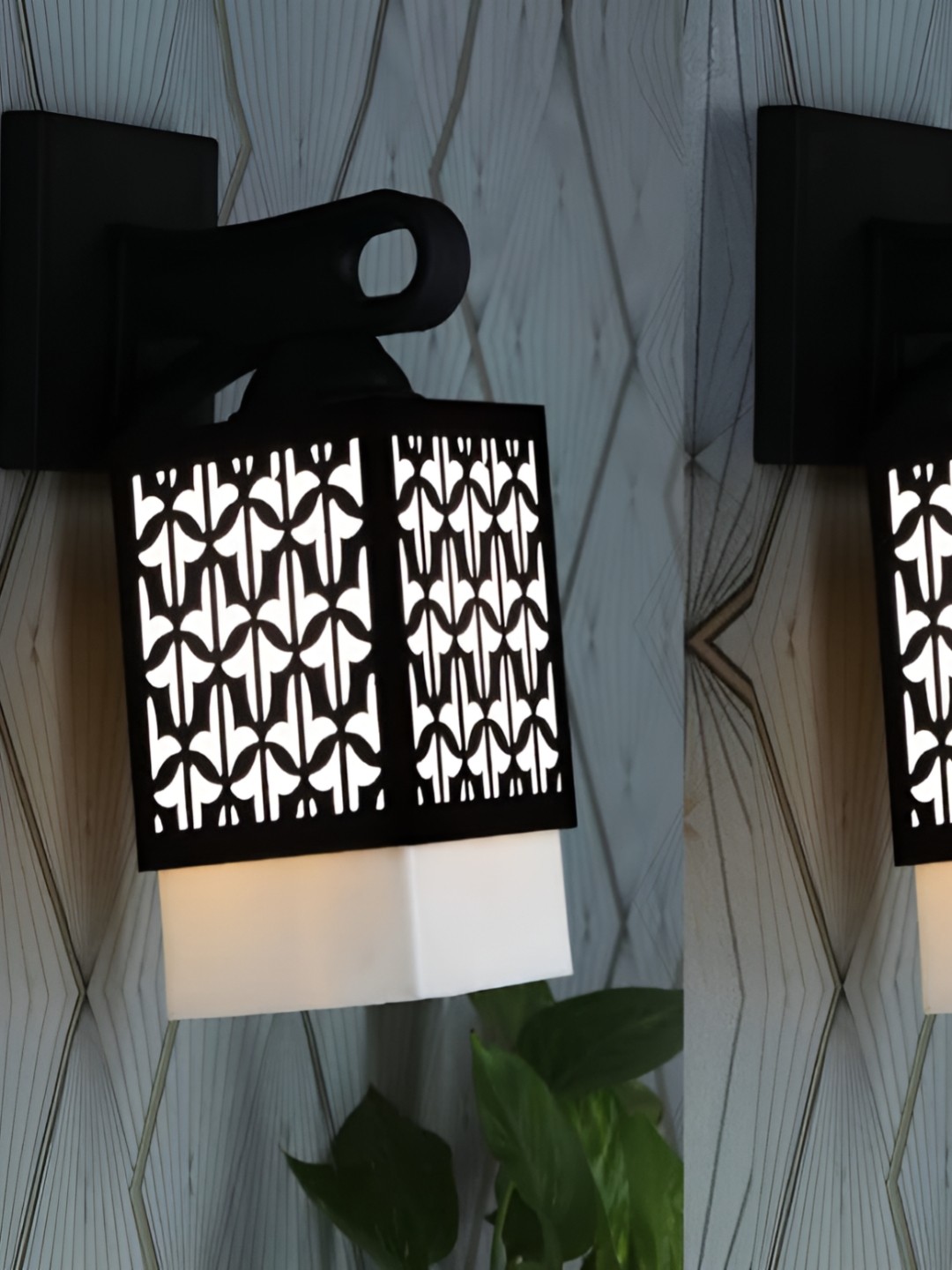 

Gojeeva Black and White 2 Pieces Textured Wooden Square Shaped Wall Lamps