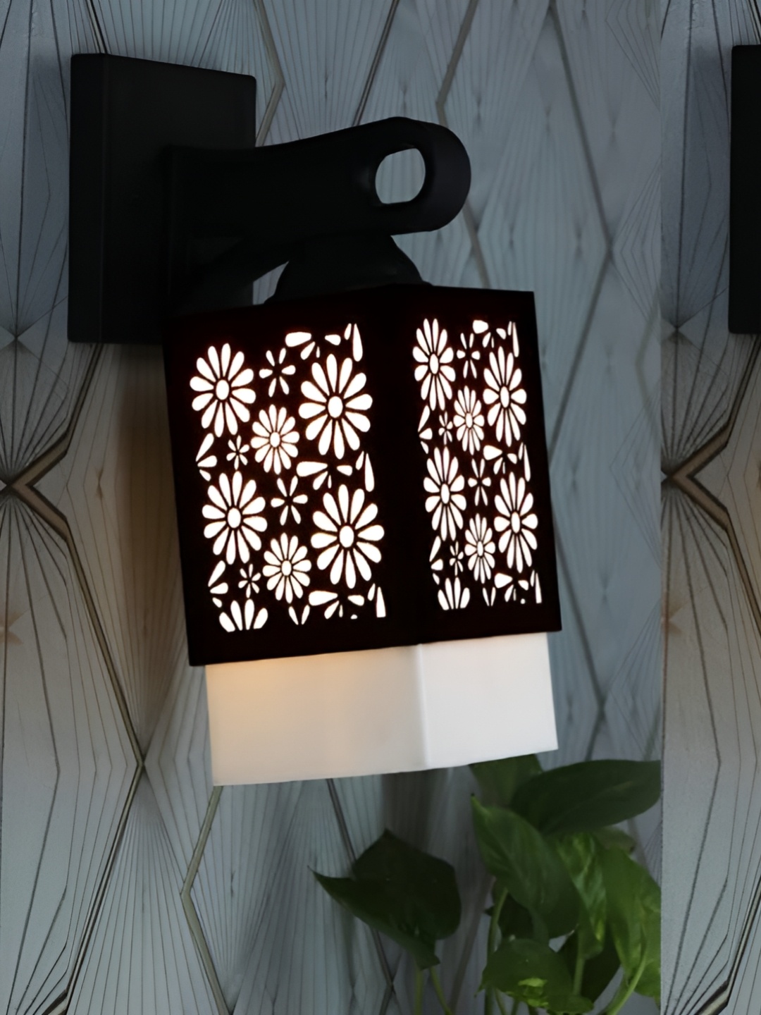 

Gojeeva Black & White 2 Pieces Textured Wooden Square Shaped Wall Lamps
