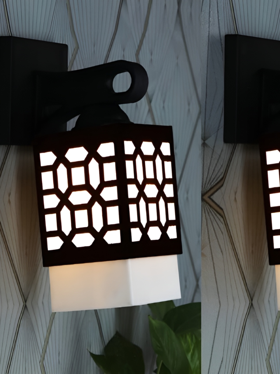 

Gojeeva Black and White 2 Pieces Textured Wooden Square Shaped Wall Lamps
