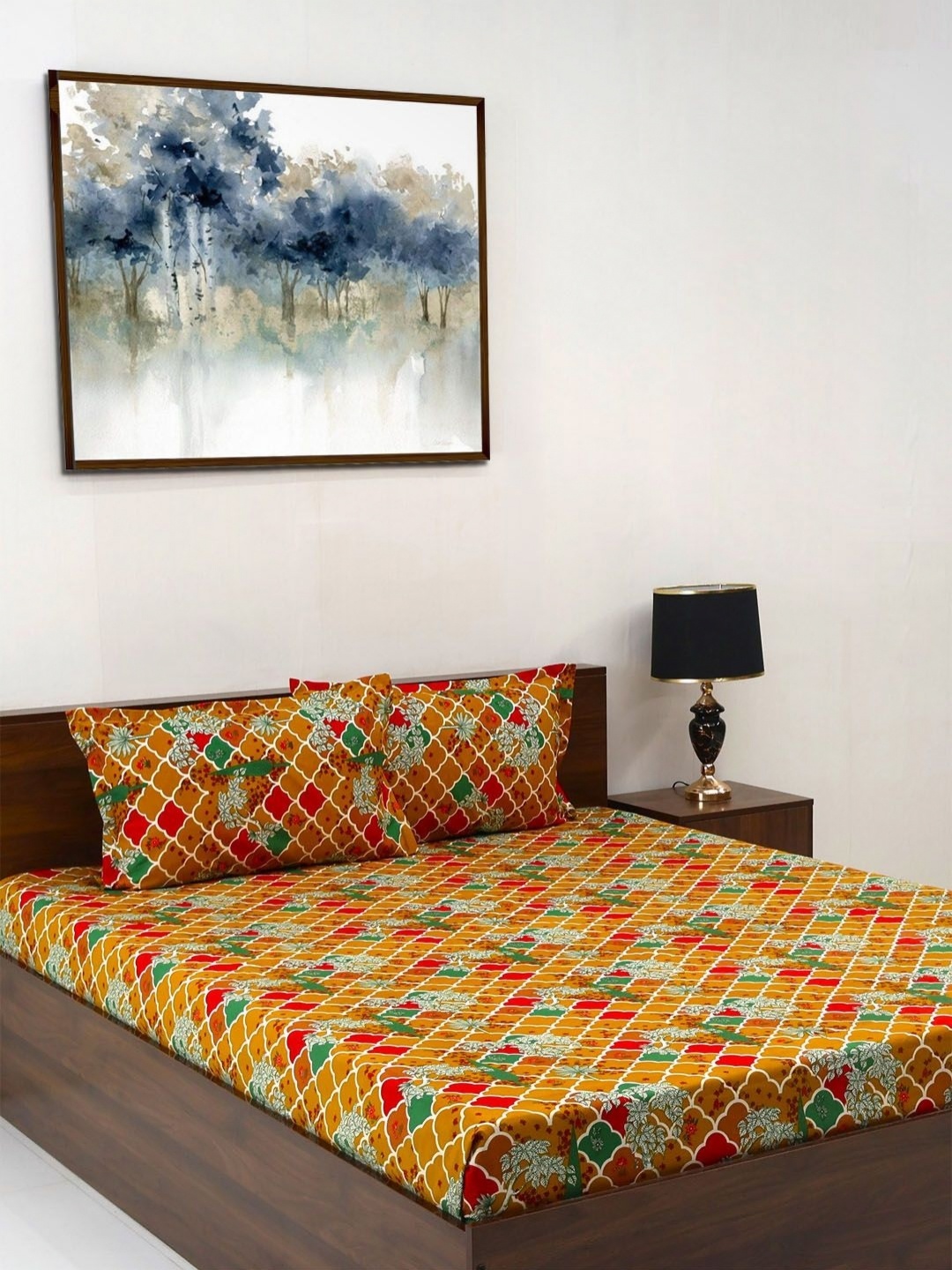 

Steve & Anderson Elevate Mustard Printed 164 TC Queen Bedsheet Set-2.24 m x 2.54 m