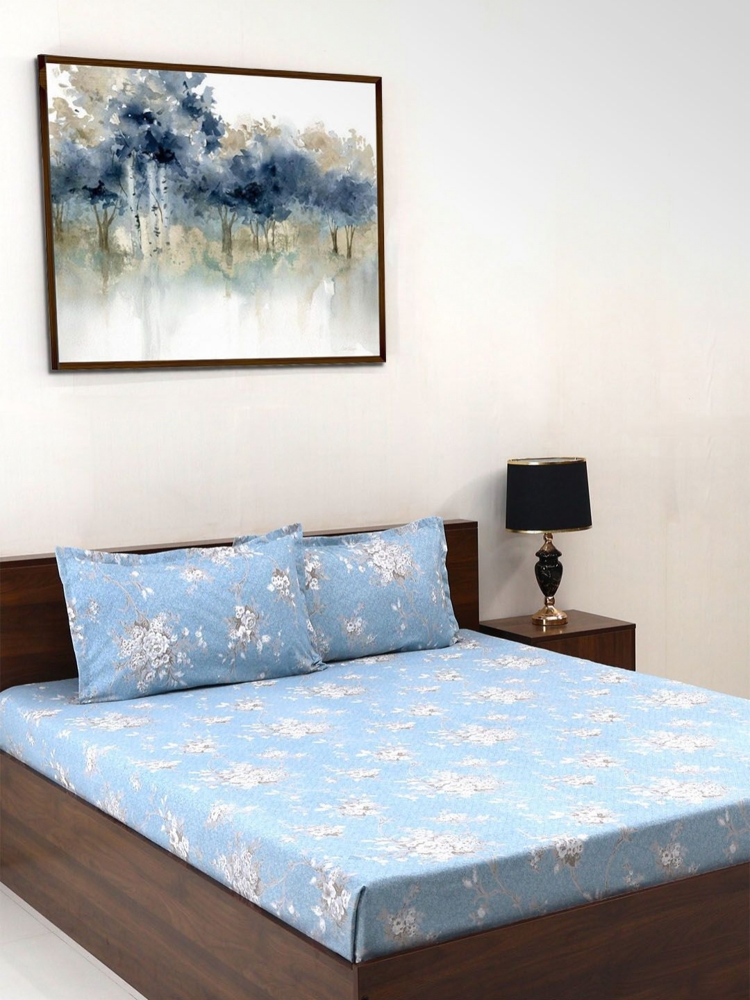 

Steve & Anderson Elevate Blue Floral 164 TC Queen Bedsheet