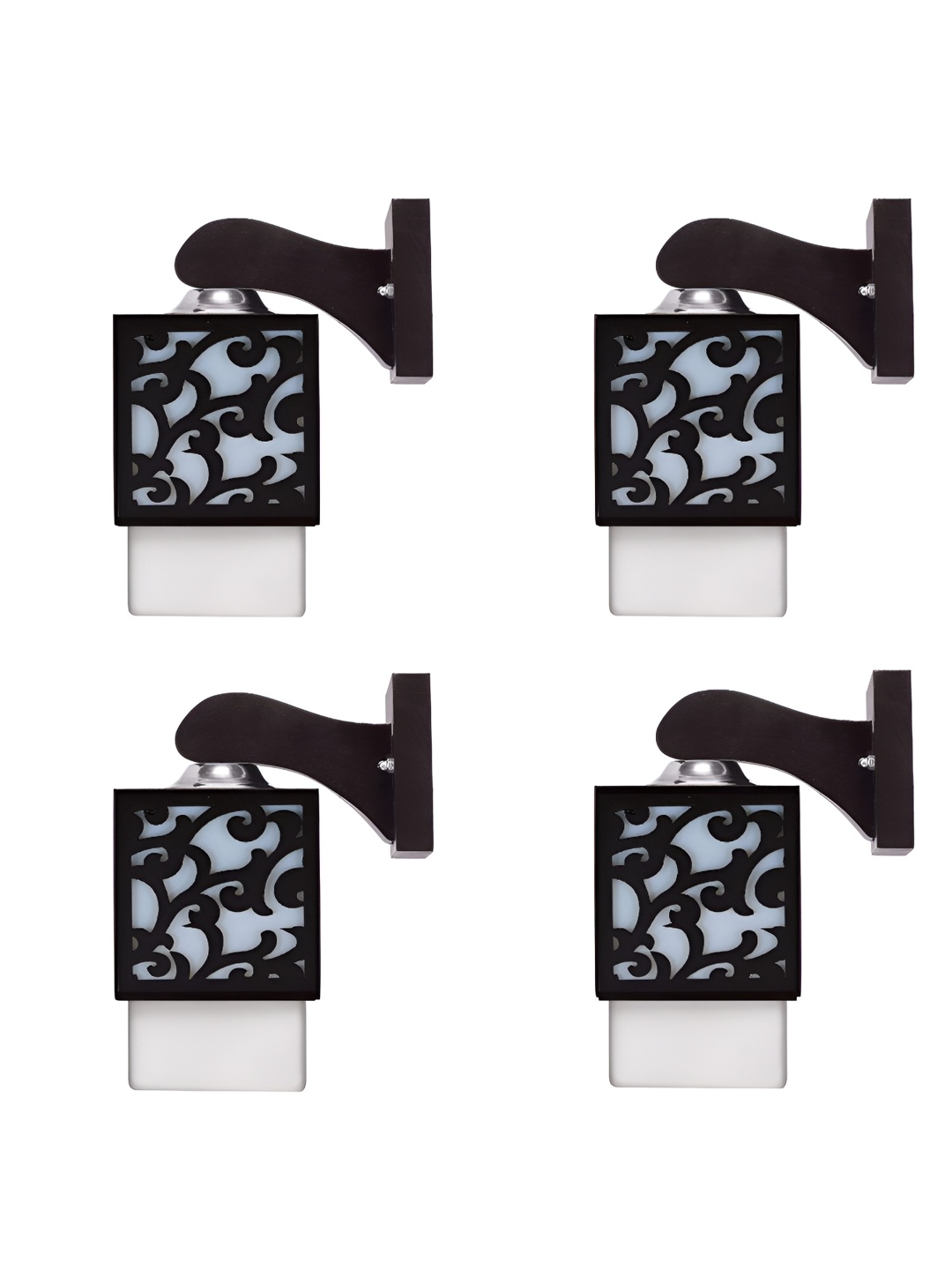 

Gojeeva Black & White 4 Pieces Textured Wooden Square Shaped Wall Lamps