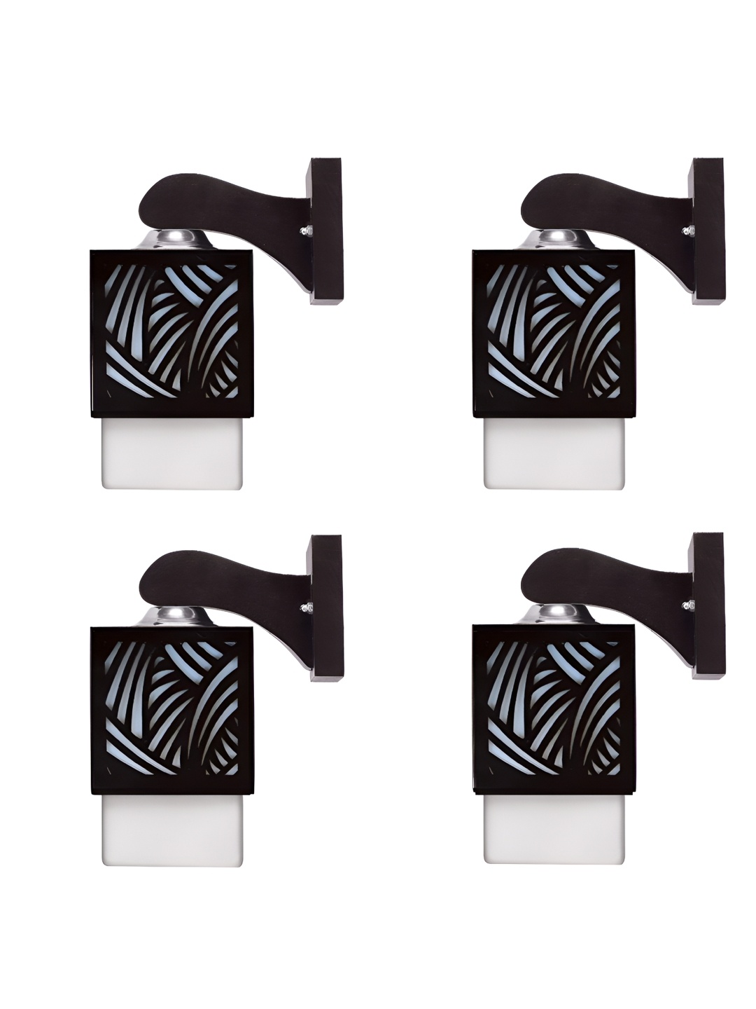 

Gojeeva Black & White 4 Pieces Textured Wooden Square Shaped Wall Lamps