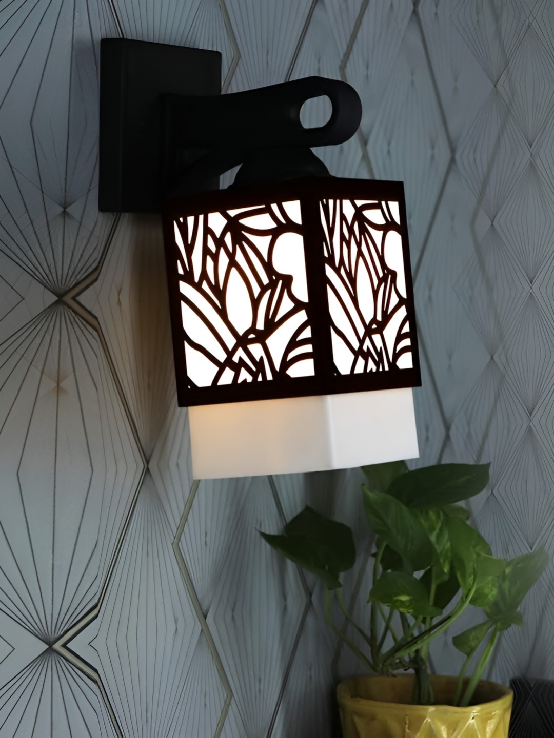

Gojeeva Black & White Textured Wooden Square Shaped Wall Lamps